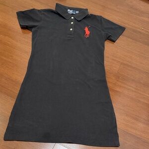 Ralph Lauren Black Polo Shirt Dress with Red Horse Emblem